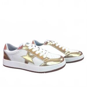 NEW BELLE CHER women's star sneaker in white with gold star and trim accents